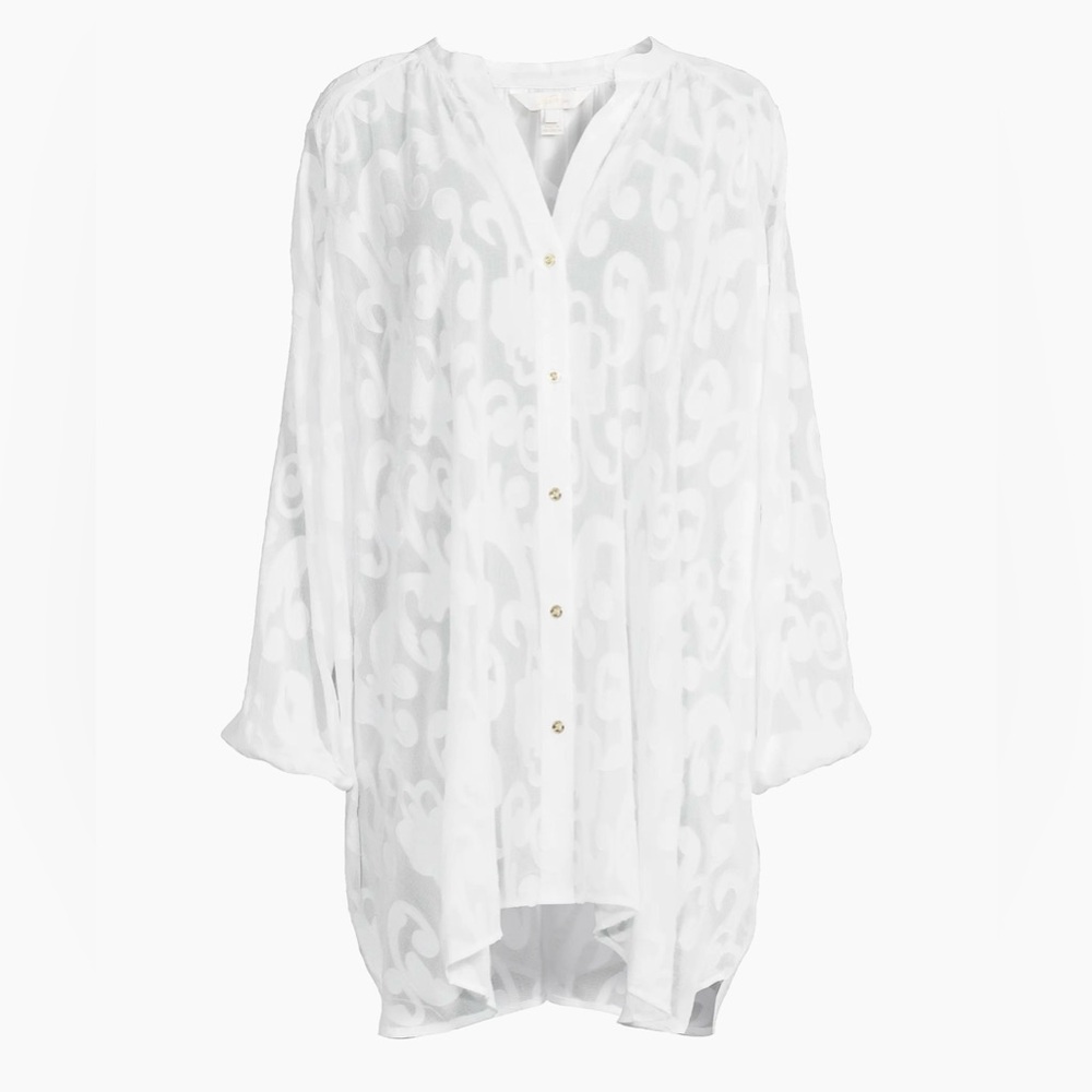 Lilly Pulitzer NWT Andrae Swim Cover Up RESORT WHITE POLY CREPE SWIRL XL CRUISE